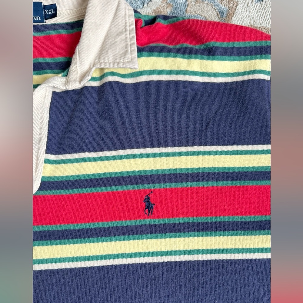 Vintage Polo Ralph Lauren Y2K  Striped Twill Placket Rugby Shirt Men’s XXL - Picture 6 of 8